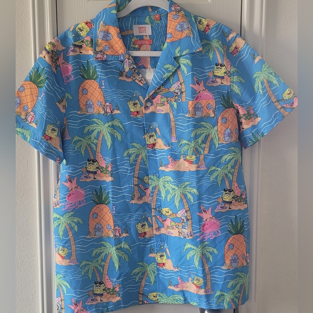Oppo Suits Men's Sponge Bob Island Button Down Shirt